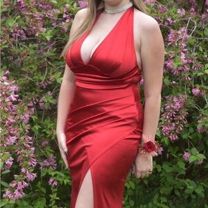 Windsor Red Satin Halter Maxi Dress